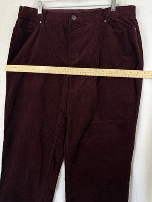 Croft And Barrow Corduroy Pants 18 Straight Leg Mid Rise Burgundy New NWT