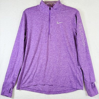 Nike X Peloton 1/2 Zip Running Top Large Purple Dri Fit Pocket Thumb Holes