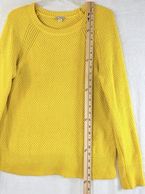 Gap Cotton Sweater Women Medium Yellow Moss Stitch Crew Neck Long Sleeve