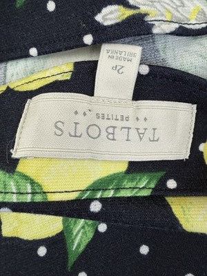 Talbots Skirt 2 Petite Short Navy Lemons Fruit Womens 2P Stretch Pencil A Line