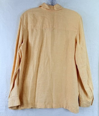 Sigrid Olsen Linen Top Medium Long Sleeve Blouse Button Up Orange Shirt So Blue