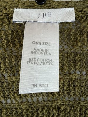 J Jill Wrap Sweater Green Scarf Knit Womens Cotton Cardigan One Size