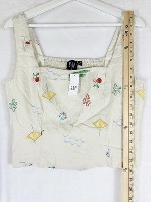 Gap Linen Blend Top Skort Set Medium Womens Beige Embroidered 2Pc Sleeveless New
