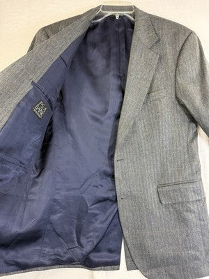 Jos A Bank Blazer 39R 100% Silk Gray Herringbone Windowpane Plaid Mens Jacket