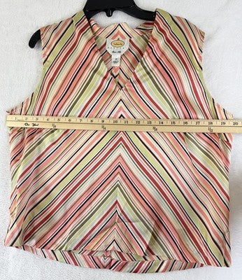 Vintage Talbots Top 14 100% Silk Sleeveless Striped Womens V Neck Blouse