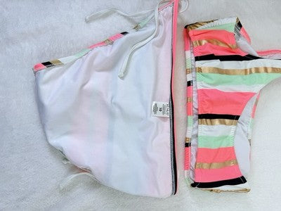 Venus Bikini Set Top Bottom One Shoulder Pink Striped Womens 6 Top 10 Bottoms