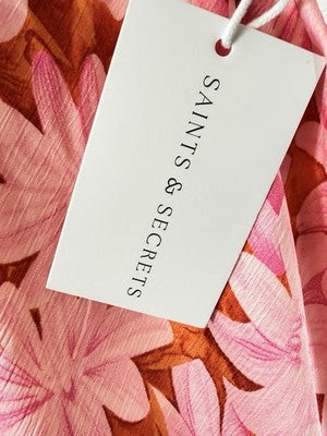 Saint Secrets Dress XS Maxi Sleeveless Pink Floral Twist Back