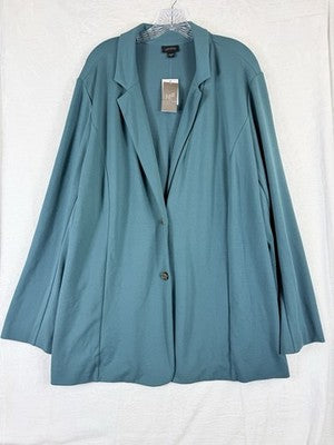 J Jill Wearever Blazer 3X Jacket Ponte Knit Stretch Blue Green Plus Size Womens