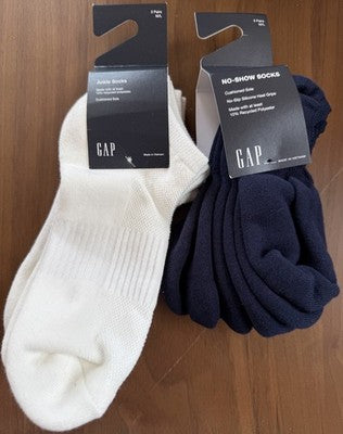 Gap Womens Socks Lot Medium Large No Show Ankle 6 Pairs Navy Blue White New