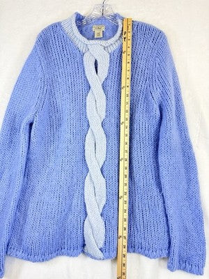 LL Bean XL Sweater Womens Blue Wool Mohair Chunky Cable Knit Roll Neck