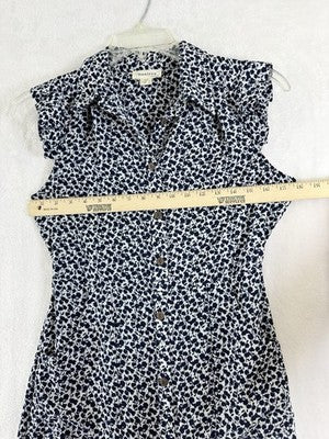 Monteau Los Angeles Shirt Dress Medium Midi Blue Floral Ruffle Sleeve Womens