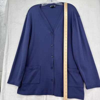 Lands End Cardigan Large Womens Indigo Blue Vintage Long Sleeve V Neck Button