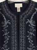 Susan Graver Jacket Large Blue Embroidered Long Sleeve Womens Blazer