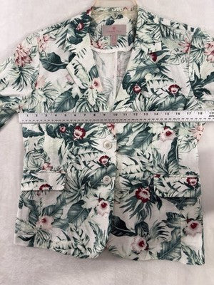 Laurie Felt Size 6 Jacket Floral Print Blazer Linen Blend 3/4 Sleeve Womens