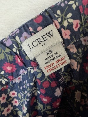 J Crew Pajama Pants XS Womens Blue Floral 100% Cotton Poplin Drawstring