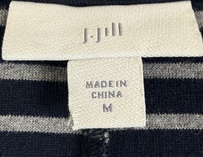 J Jill Blazer Medium Striped Knit Navy Blue Gray Jacket Seamed Womens