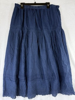 Gap X Doen Skirt Large Midi Blue Long Eyelet Pull On Cottagecore Boho Women New