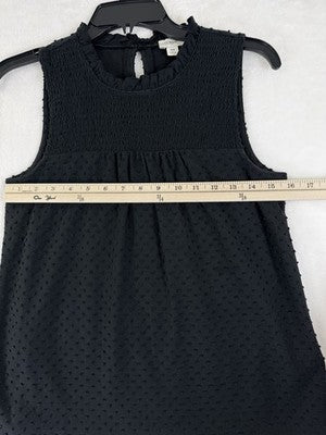 J Crew XS Top Sleeveless Black Smocked Swiss Dot Womens