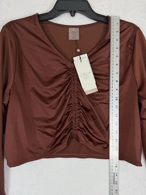Calia Rash Guard XXL Long Sleeve Ruched Top Red Brown Womens Swim Shirt NEW
