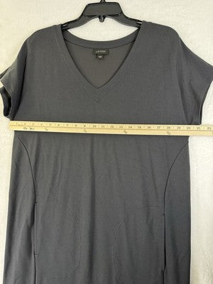 J Jill Wearever Dress Medium Gray Knit Shift V Neck Short Sleeve Pockets V Neck