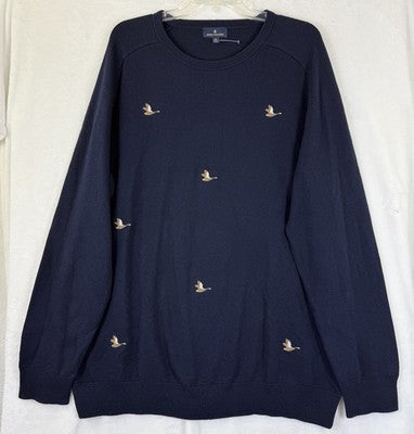 Brooks Brothers Sweater XXL Men Navy Blue Crew Neck Cotton Cashmere Ducks