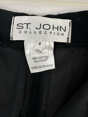 St John Collection 8 Black Pants Straight Leg Velveteen Cotton Stretch Womens
