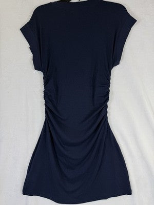 Gap Ruched Mini Dress Medium Short Sleeve Navy Blue Knit Womens Cotton Modal New