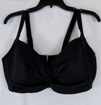Lands End Bikini Top 16 DDD Black Twist Front Underwire Swim Swimsuit Women