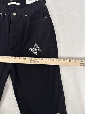 PacSun Jeans 24 Ultra High Rise Slim Black Embroidered Butterflies Womens NEW