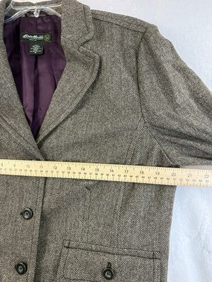 Eddie Bauer Blazer Women 16 Wool Brown Herringbone Tweed Jacket