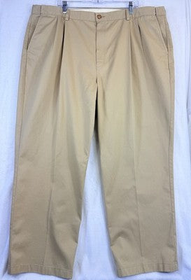 LL Bean Double L Chinos 46x30 Pants Tan Mens Natural Fit Hidden Comfort Pleated