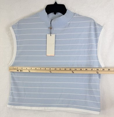 Calia Top Medium Crop Mock Neck Knit Blue White Striped New NWT