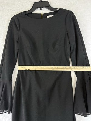 Calvin Klein Dress 2 Chiffon Bell Sleeve Sheath Black Cocktail Party Womens