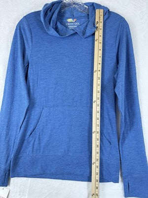 Womens XS Top Knit Hoodie Hooded Tee Long Sleeve Thumbholes Blue New NWT