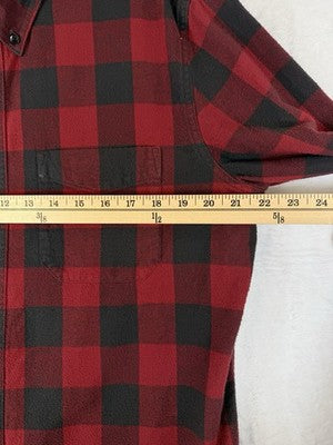 LL Bean Scotch Plaid Flannel Shirt Mens Large Slim Fit Red Plaid Button Down