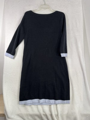 Lands End Sweater Dress Medium Navy Blue Striped 3:4 Sleeves Knit Womens