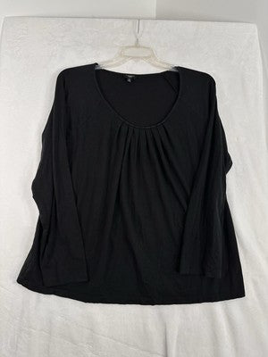 Talbots 3X Tops Long Sleeve Cotton Knit Blouse Black Plus Size Womens Top