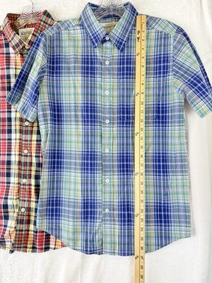 Aeropostale Shirt XS Mens Plaid Short Sleeve Button Up Lot Blue Red 100% Cotton