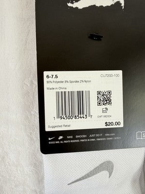 Nike Spark Running Socks Crew White Men 6-7.5 Women 7.5-9 Cushioned Lot New