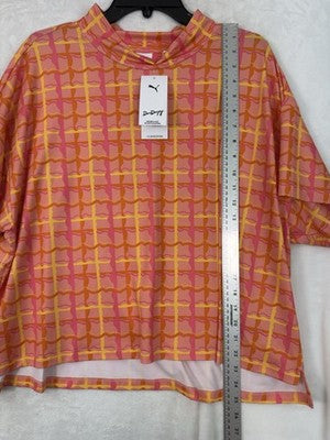 Puma Dani Dazey Top XXL 1X Cloudspun Mock Neck Pink Plaid Womens NWT