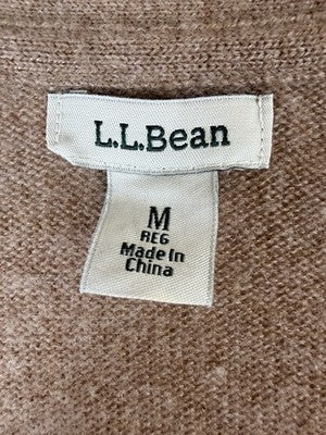 LL Bean 100% Cashmere Sweater Cardigan Womens Medium Camel Long Sleece