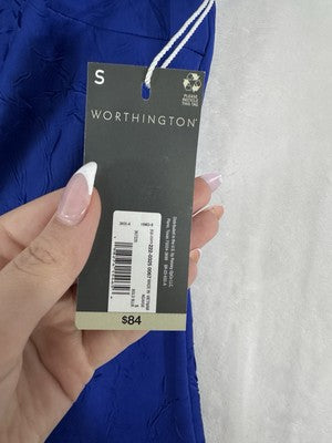 Worthington Midi Bodycon Dress Small Blue High Neck Sleeveless Womens NWT