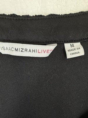 Isaac Mizrahi Live Tops Medium Black Short Sleeve Lace Overlay Blouse Top Women