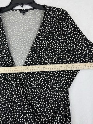 Talbots Top Medium Black White Polka Dot Surplice Blouse Long Sleeve Womens Wrap