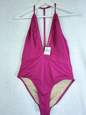 Frederik’s Of Hollywood Swimsuit Large One Piece Pink Plunging V Neck New NWT