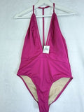 Frederik’s Of Hollywood Swimsuit Large One Piece Pink Plunging V Neck New NWT