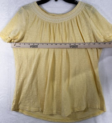 Talbots Tee Small Smocked Scoop Neck Yellow Short Sleeve 100% Cotton Womens