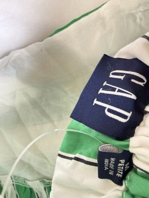 Gap Mini Dress Medium Petite Cotton Poplin Sleeveless Women Green Striped New