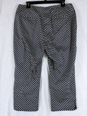 Talbots Capri Pants Size 12 Peite 12P Navy Blue Print Cotton Stretch Womens