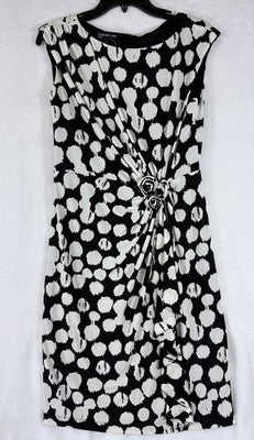Jones New York Dress 6 Sleeveless Black White Floral Knee Length Polka Dot Women